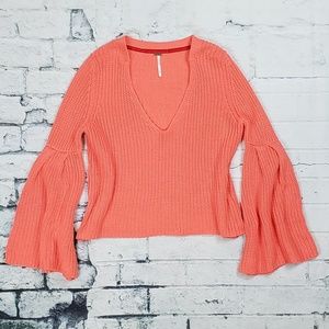Free People Coral V-neck Sweater NWOT
